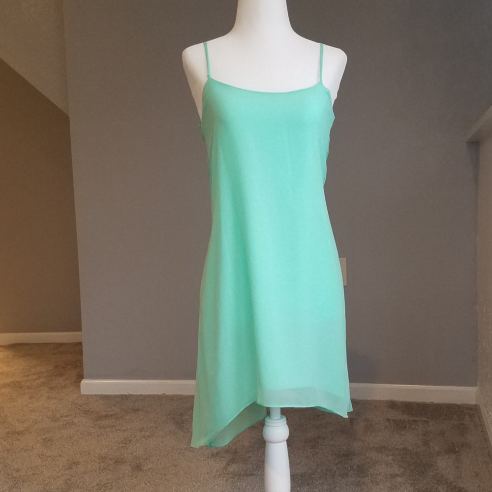 BCBGENERATION Aqua Sheer Overlay Backless Dress